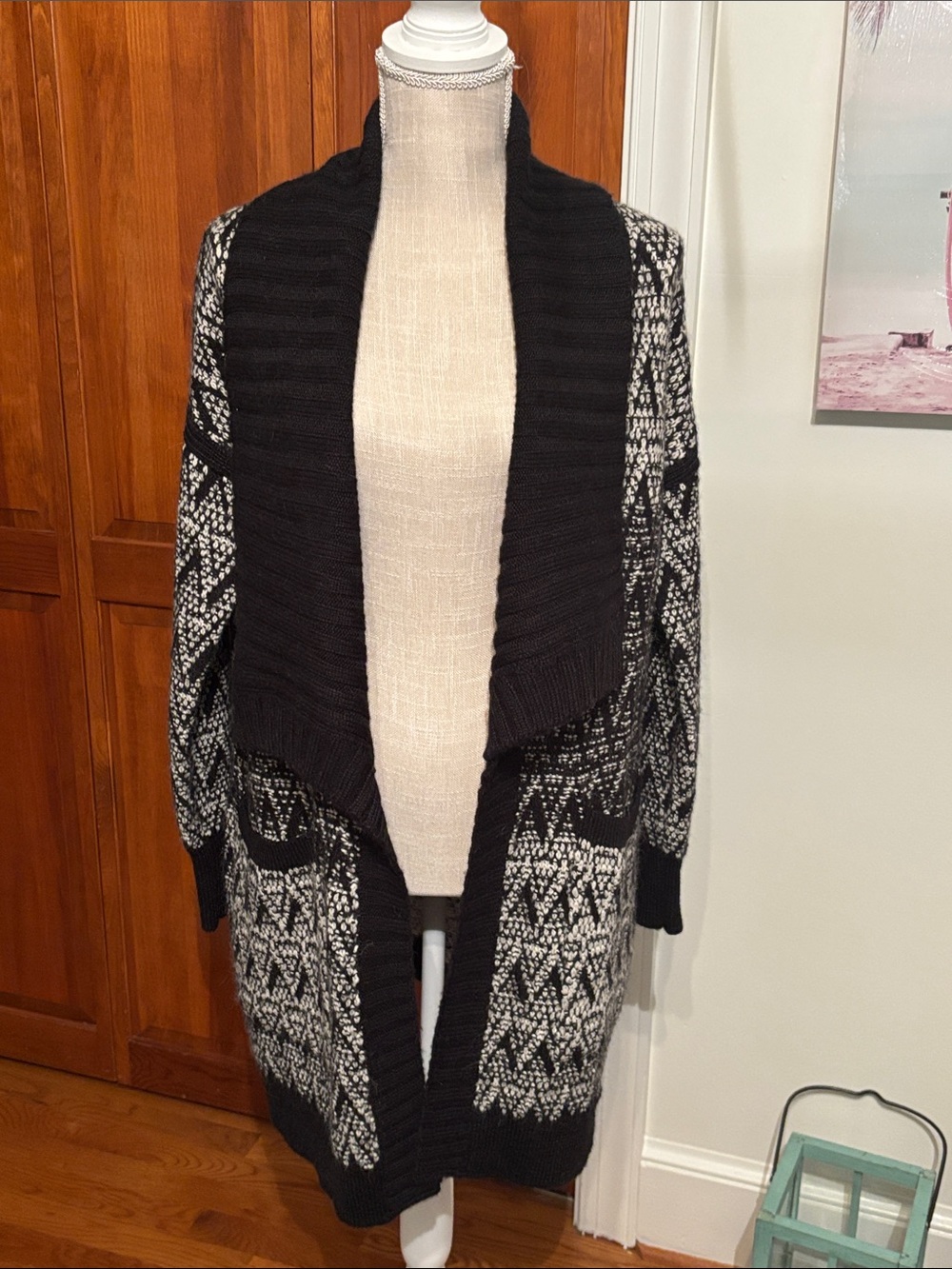 Cynthia Rowley Black and White Open-Front Knit Cardigan